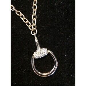 Beautiful 16 In Gold Tone Necklace With Door Knocker Crystal Pendant